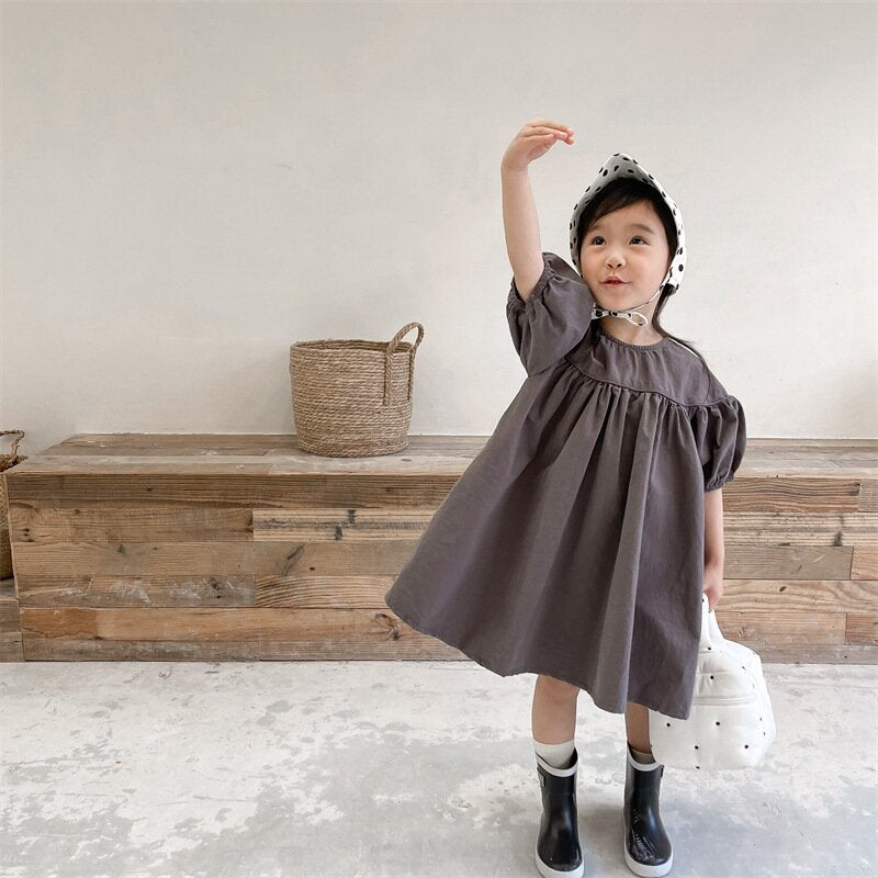 半袖ワンピース Puff Sleeve Cotton Dress パフスリーブ コットンワンピース【mh0012145】