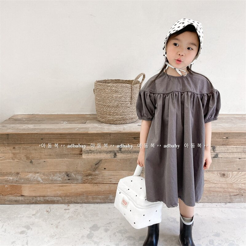 半袖ワンピース Puff Sleeve Cotton Dress パフスリーブ コットンワンピース【mh0012145】