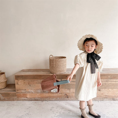 半袖ワンピース Puff Sleeve Cotton Dress パフスリーブ コットンワンピース【mh0012145】