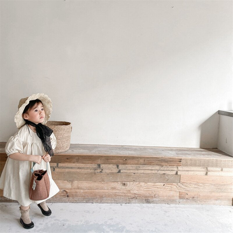 半袖ワンピース Puff Sleeve Cotton Dress パフスリーブ コットンワンピース【mh0012145】