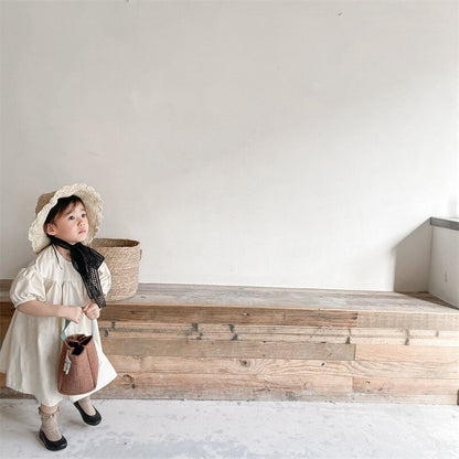 半袖ワンピース Puff Sleeve Cotton Dress パフスリーブ コットンワンピース【mh0012145】