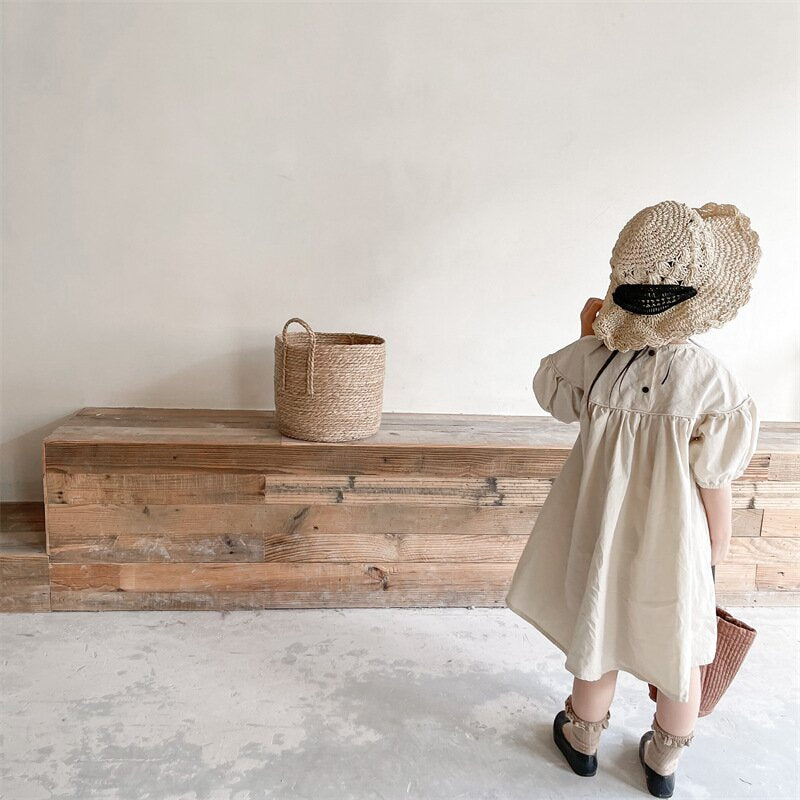 半袖ワンピース Puff Sleeve Cotton Dress パフスリーブ コットンワンピース【mh0012145】