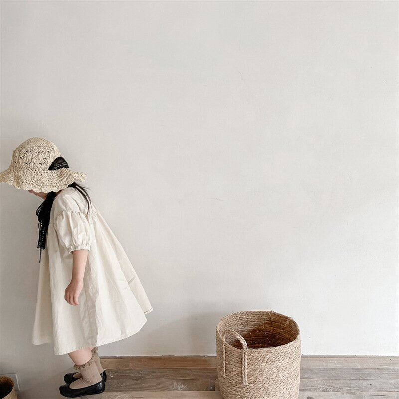 半袖ワンピース Puff Sleeve Cotton Dress パフスリーブ コットンワンピース【mh0012145】