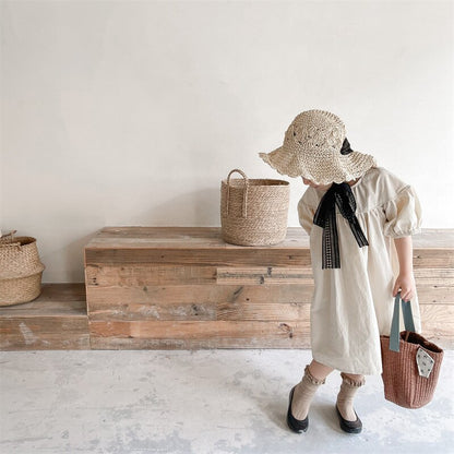 半袖ワンピース Puff Sleeve Cotton Dress パフスリーブ コットンワンピース【mh0012145】