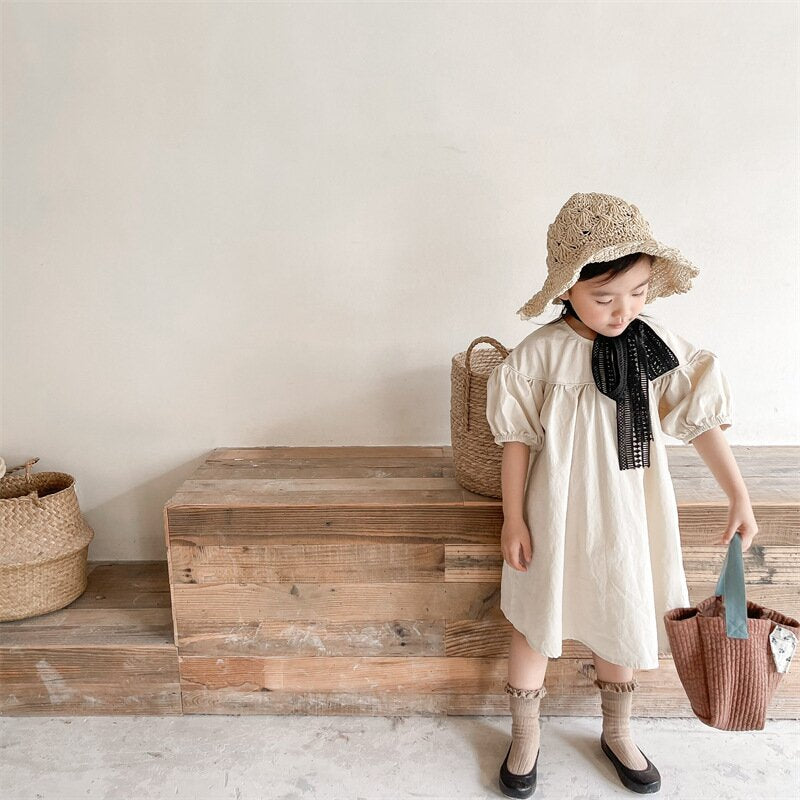 半袖ワンピース Puff Sleeve Cotton Dress パフスリーブ コットンワンピース【mh0012145】