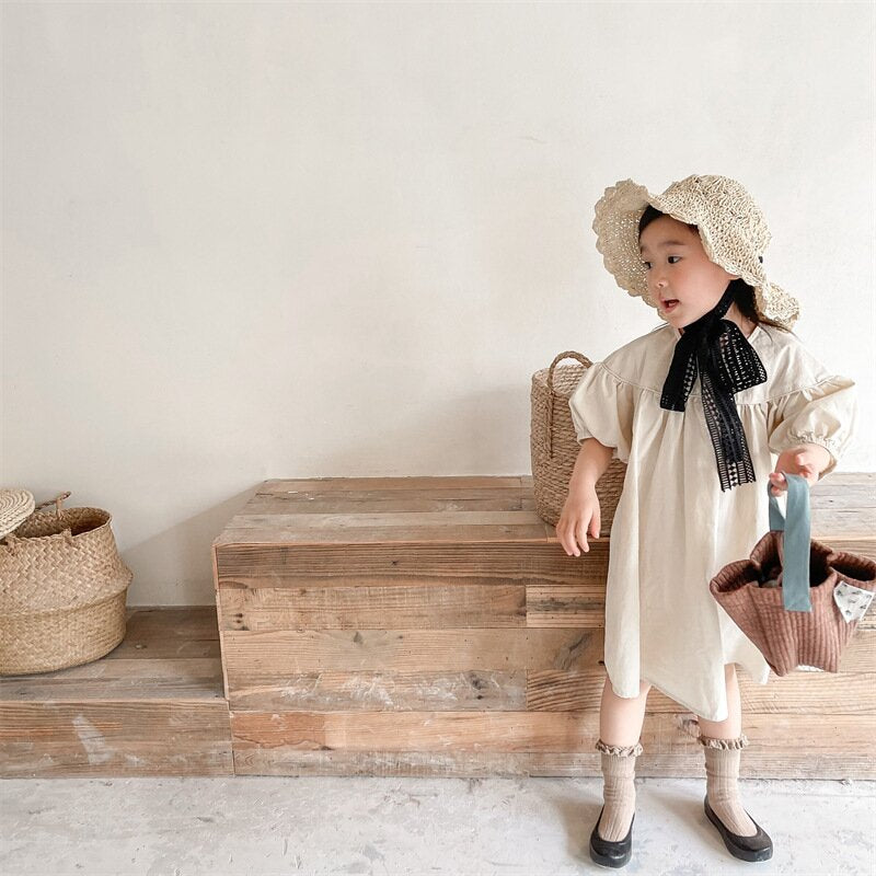 半袖ワンピース Puff Sleeve Cotton Dress パフスリーブ コットンワンピース【mh0012145】