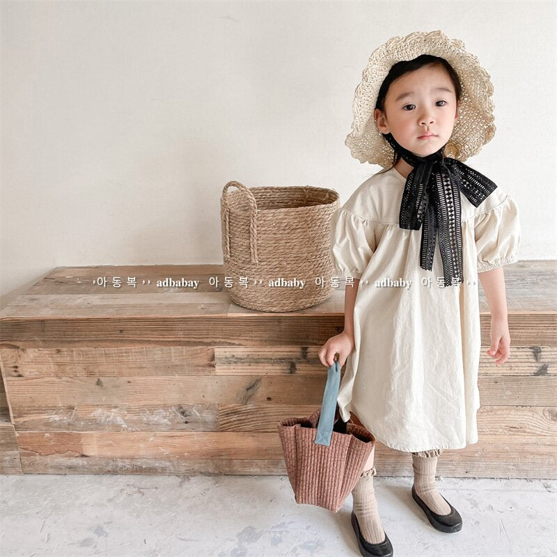半袖ワンピース Puff Sleeve Cotton Dress パフスリーブ コットンワンピース【mh0012145】