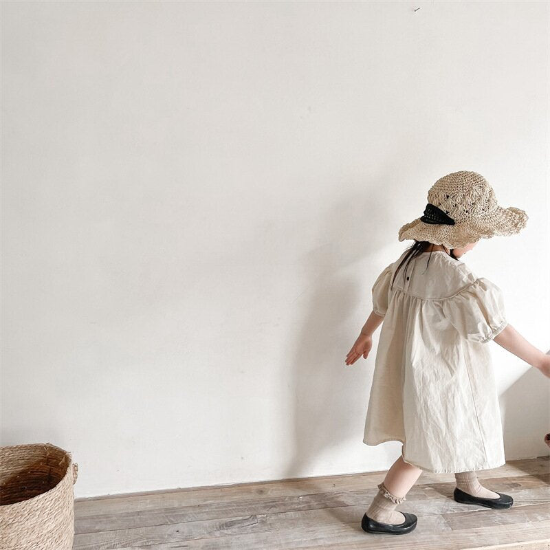 半袖ワンピース Puff Sleeve Cotton Dress パフスリーブ コットンワンピース【mh0012145】