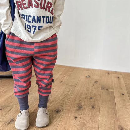 ロングパンツ・スウェットパンツ Red / 12M  80CM キッズパンツ ボーダー スウェットパンツ ジョガーパンツ 2カラー【mh0004837】