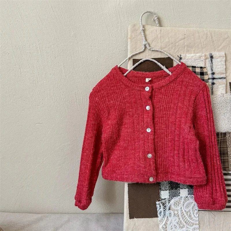 カーディガン・パーカー Red / 12M  80CM キッズカーディガン ニットジャケット シンプルベーシック 2カラー【mh0006607】