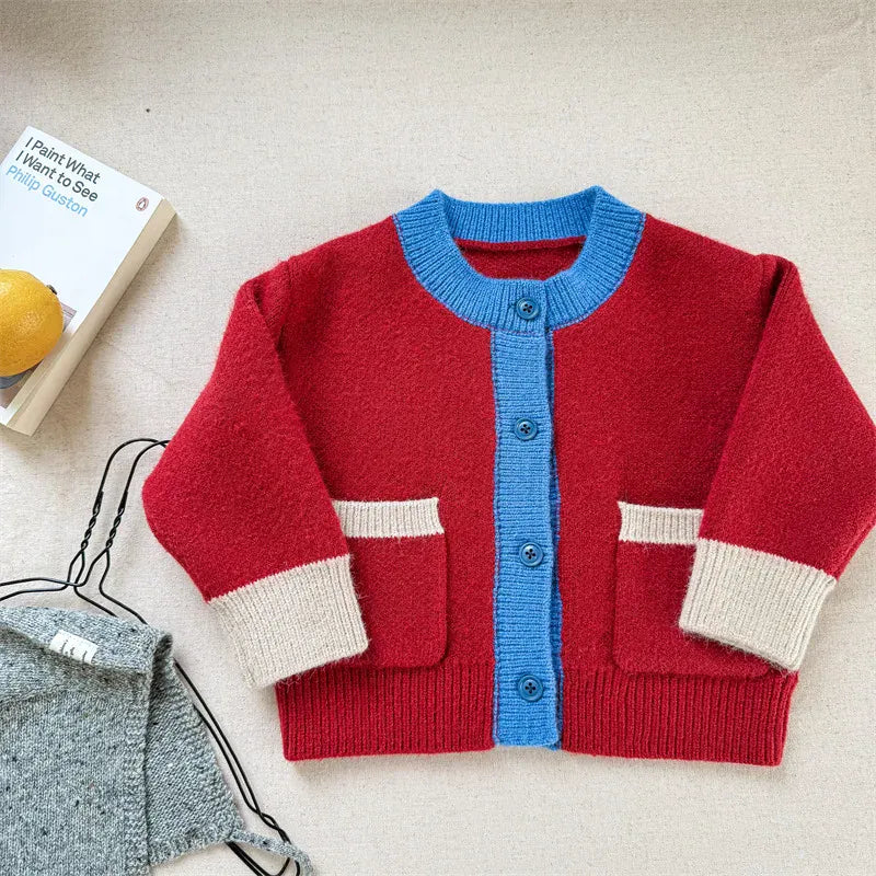 カーディガン・パーカー Red / 12M  80CM キッズカーディガン パッチワークカラフルニットカーディガンジャケット【mh0007929】