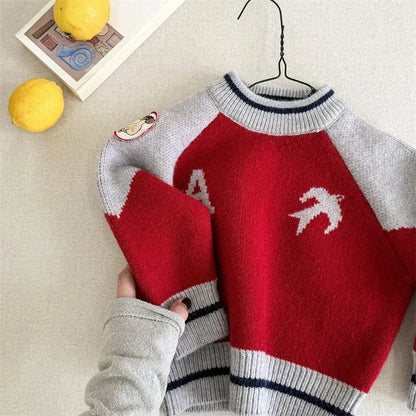 ニット・セーター Red / 12M  80CM キッズトップス パッチワークラグランつばめスワローニット長袖セーター【mh0008093】