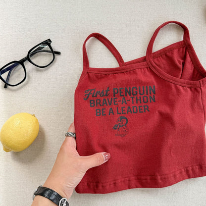 タンクトップ・キャミソール・ノースリーブトップス Red / 80cm ペンギンレターロゴプリントキャミソールトップス【mh0009380】