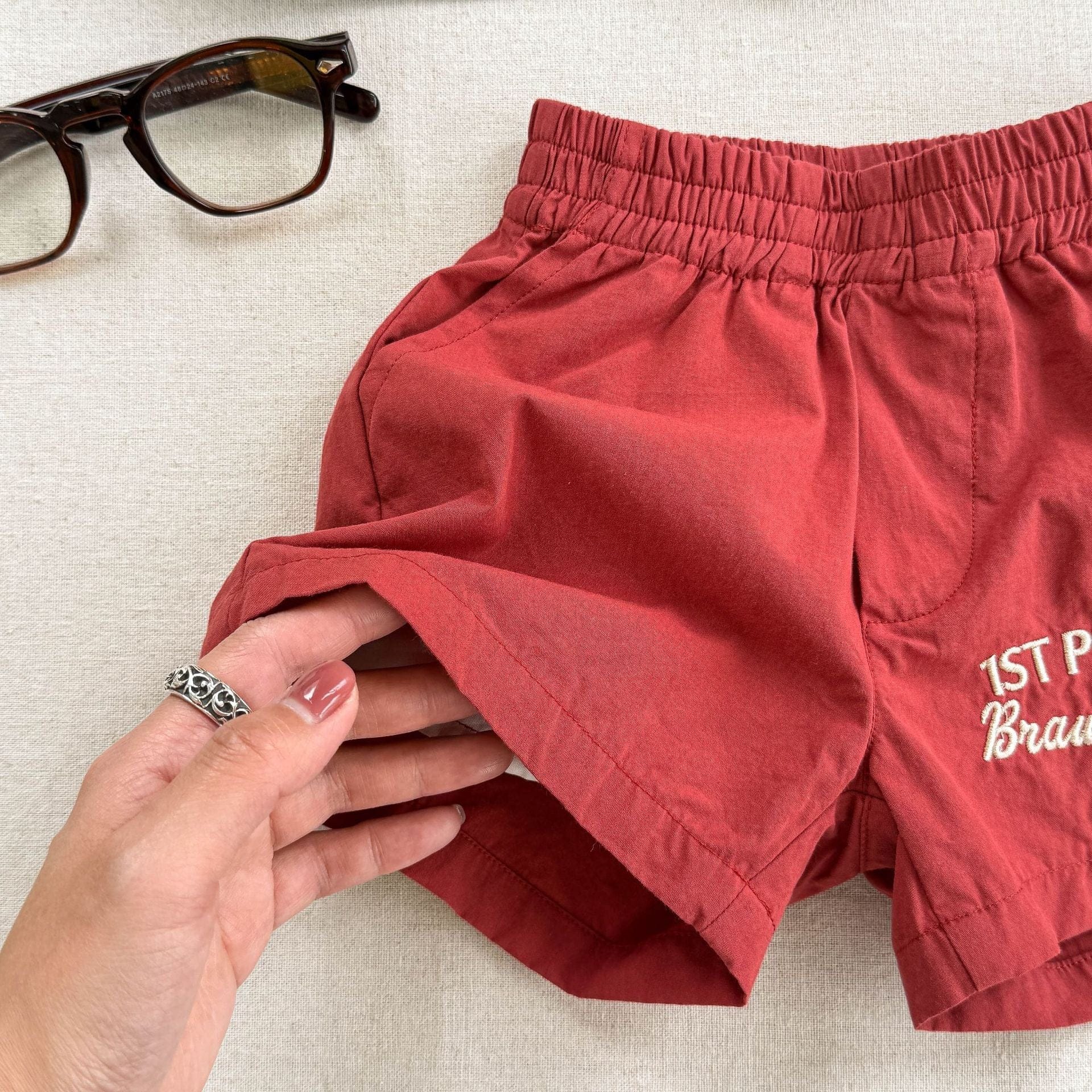 ハーフパンツ・ショートパンツ red / 80cm レターロゴ刺繍スポーツショートパンツ【mh0009399】