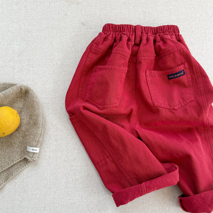 ロングパンツ・スウェットパンツ Red / 80cm シンプルデイリーワイドルーズロングパンツ【mh0010632】