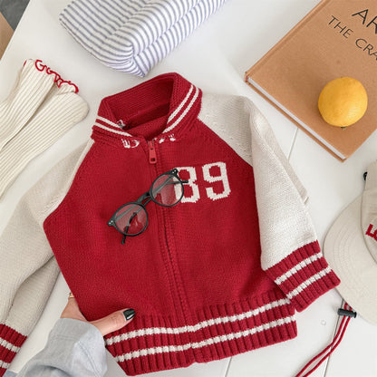 ショートコート・ジャケット・ジャンパー Red / 80cm パッチワークニットジップアップスタジアムジャンパーブルゾン【mh0010633】