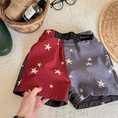 ハーフパンツ・ショートパンツ red gray / 12M  80CM キッズパンツ 星スタープリント バイカラー パッチワーク ショートパンツ 2カラー【mh0005440】