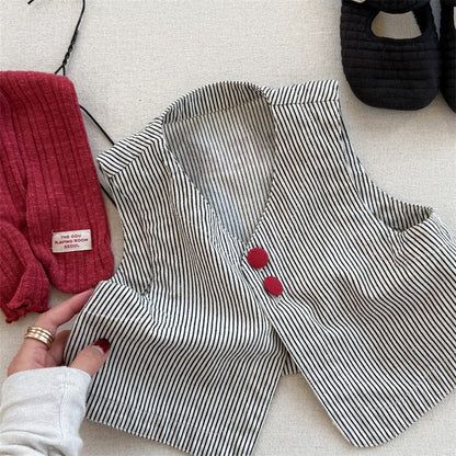 ベスト Rice stripe / 80cm キッズベスト ストライプ/フラワープリントバックロゴレトロジレベスト【mh-0008973】