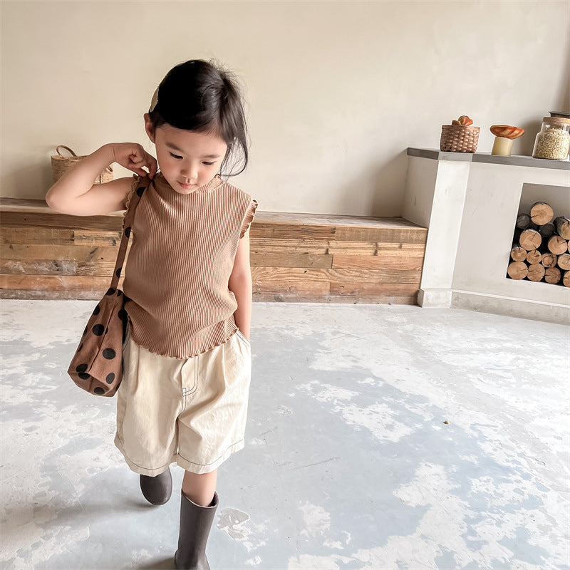 タンクトップ・キャミソール・ノースリーブトップス Ruffle Sleeveless Raglan T-Shirt フリル ラグラン ノースリーブ Tシャツ【mh0011997】