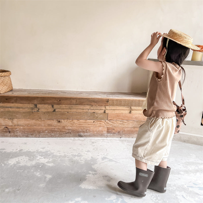 タンクトップ・キャミソール・ノースリーブトップス Ruffle Sleeveless Raglan T-Shirt フリル ラグラン ノースリーブ Tシャツ【mh0011997】