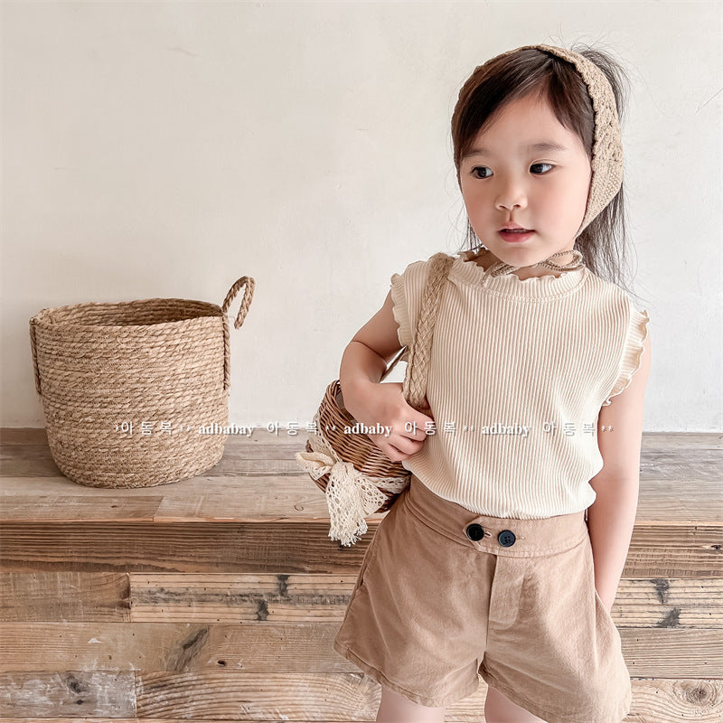 タンクトップ・キャミソール・ノースリーブトップス Ruffle Sleeveless Raglan T-Shirt フリル ラグラン ノースリーブ Tシャツ【mh0011997】