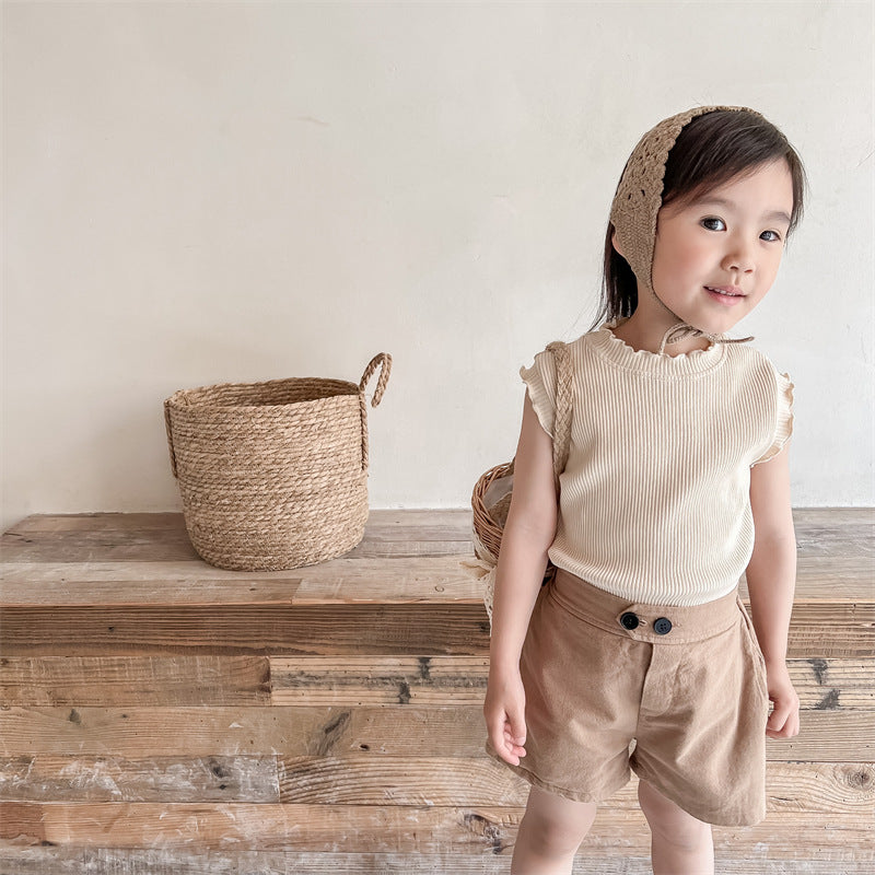 タンクトップ・キャミソール・ノースリーブトップス Ruffle Sleeveless Raglan T-Shirt フリル ラグラン ノースリーブ Tシャツ【mh0011997】