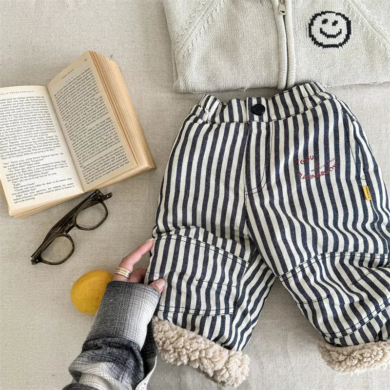 ロングパンツ・スウェットパンツ Stripe / 12M  80CM キッズパンツ ストライプ/無地ロゴプリント裏ボアフリースライダーパンツ【mh0007961】