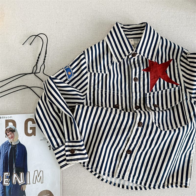 長袖シャツ・ブラウス Stripe / 80cm キッズトップス 星スター刺繍ストライプ/デニム長袖シャツ【mh0009001】