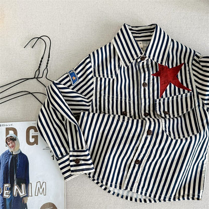 長袖シャツ・ブラウス Stripe / 80cm キッズトップス 星スター刺繍ストライプ/デニム長袖シャツ【mh0009001】