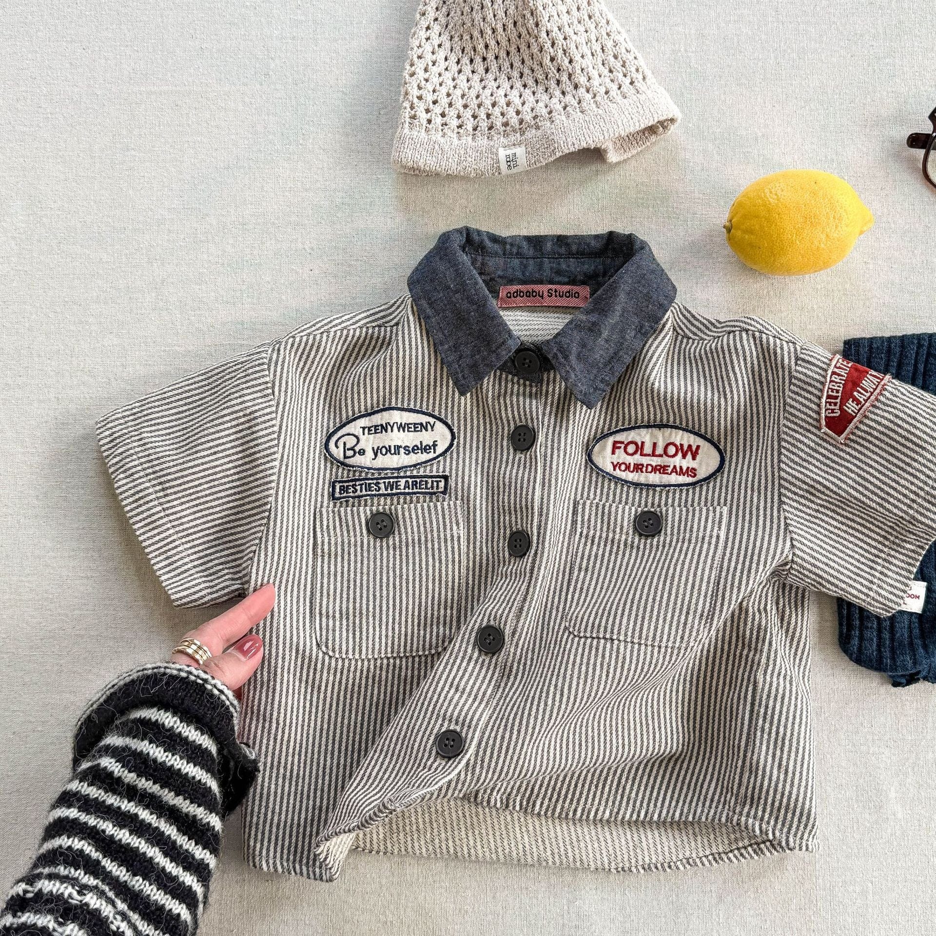 半袖シャツ・ブラウス Stripe / 80cm ワッペン半袖ダイナーシャツ【mh0009395】