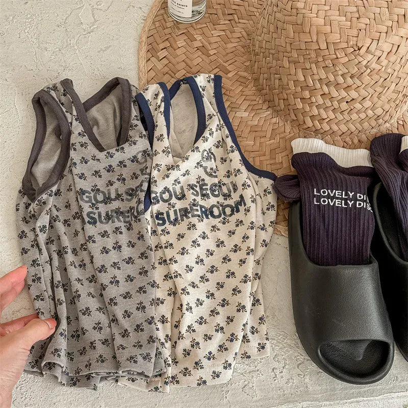 タンクトップ・キャミソール・ノースリーブトップス キッズトップス タンクトップ ノースリーブTシャツ スマイルプリント 2カラー【mh0005815】