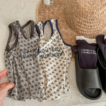 タンクトップ・キャミソール・ノースリーブトップス キッズトップス タンクトップ ノースリーブTシャツ スマイルプリント 2カラー【mh0005815】