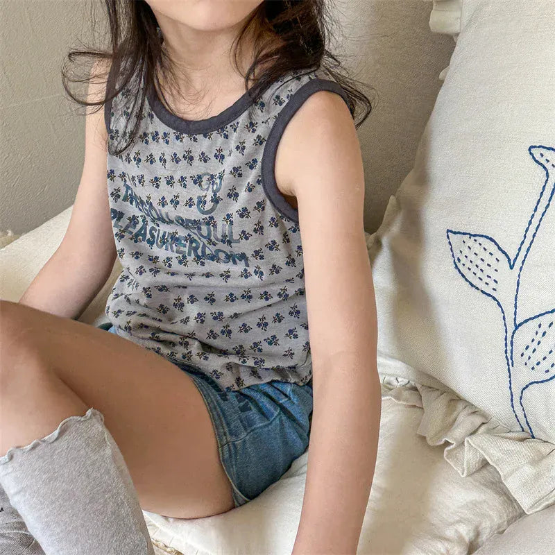 タンクトップ・キャミソール・ノースリーブトップス キッズトップス タンクトップ ノースリーブTシャツ スマイルプリント 2カラー【mh0005815】