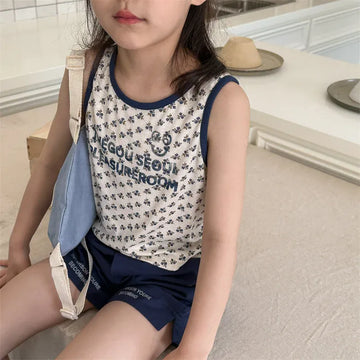 タンクトップ・キャミソール・ノースリーブトップス キッズトップス タンクトップ ノースリーブTシャツ スマイルプリント 2カラー【mh0005815】
