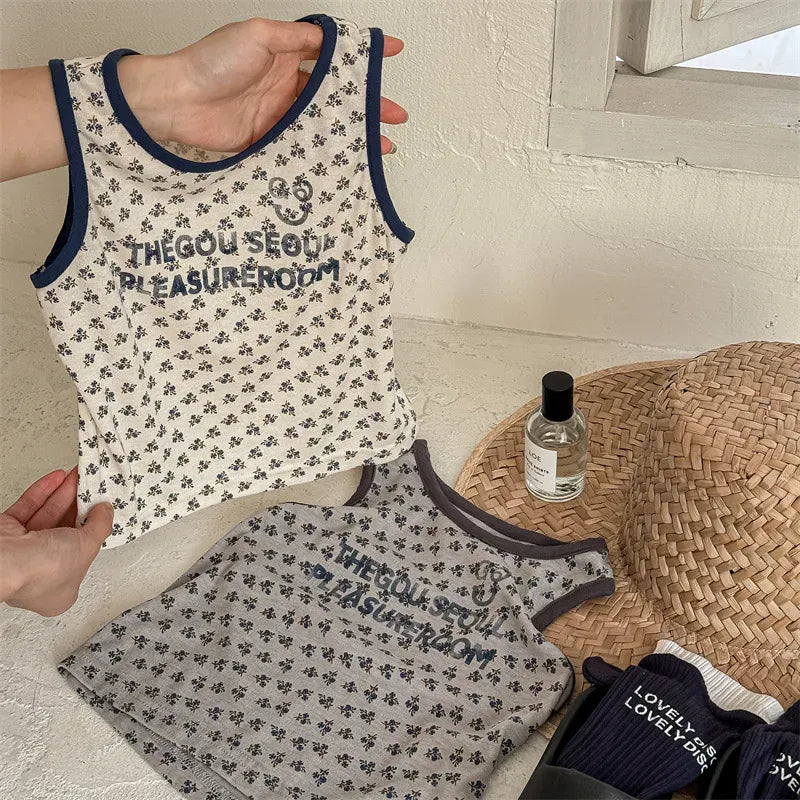 タンクトップ・キャミソール・ノースリーブトップス キッズトップス タンクトップ ノースリーブTシャツ スマイルプリント 2カラー【mh0005815】