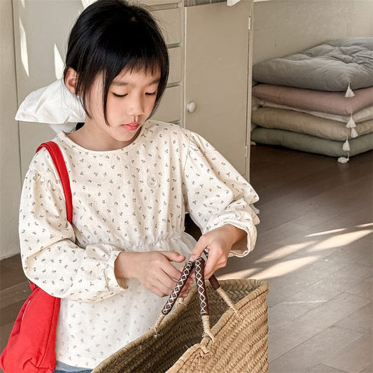 長袖シャツ・ブラウス キッズトップス チュチュドッキングフラワープリント長袖パフスリーブTシャツ【mh0009007】