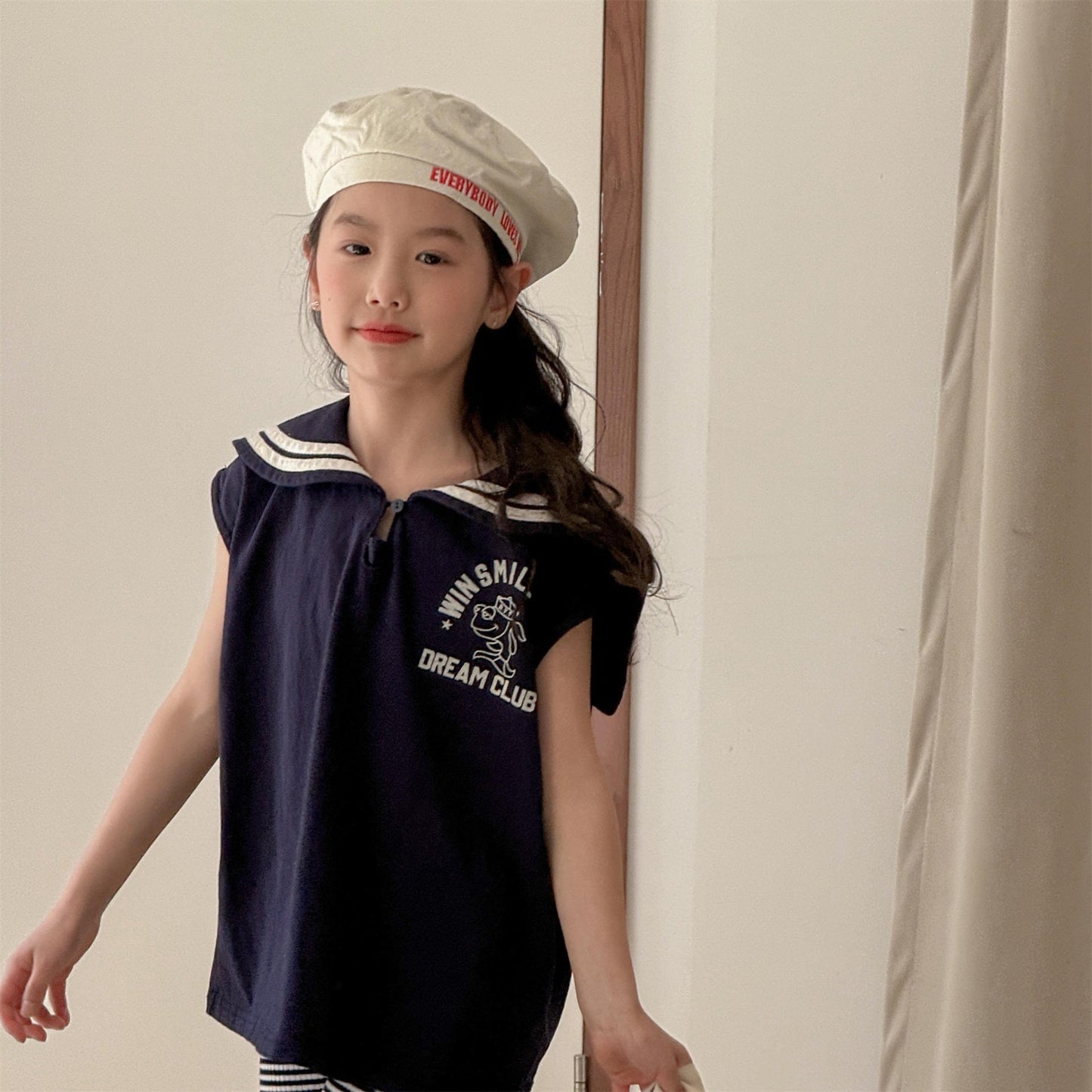 タンクトップ・キャミソール・ノースリーブトップス セーラーカラーノースリーブマリンTシャツ【mh0010135】