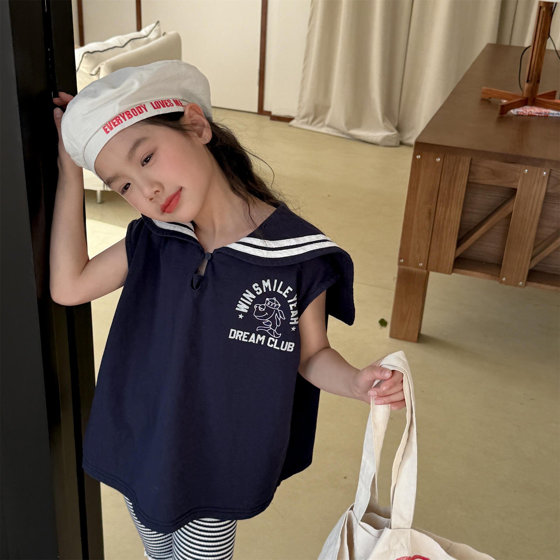 タンクトップ・キャミソール・ノースリーブトップス セーラーカラーノースリーブマリンTシャツ【mh0010135】