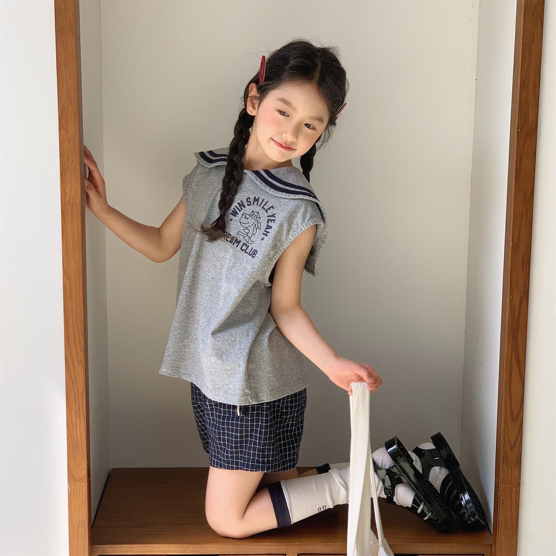 タンクトップ・キャミソール・ノースリーブトップス セーラーカラーノースリーブマリンTシャツ【mh0010135】