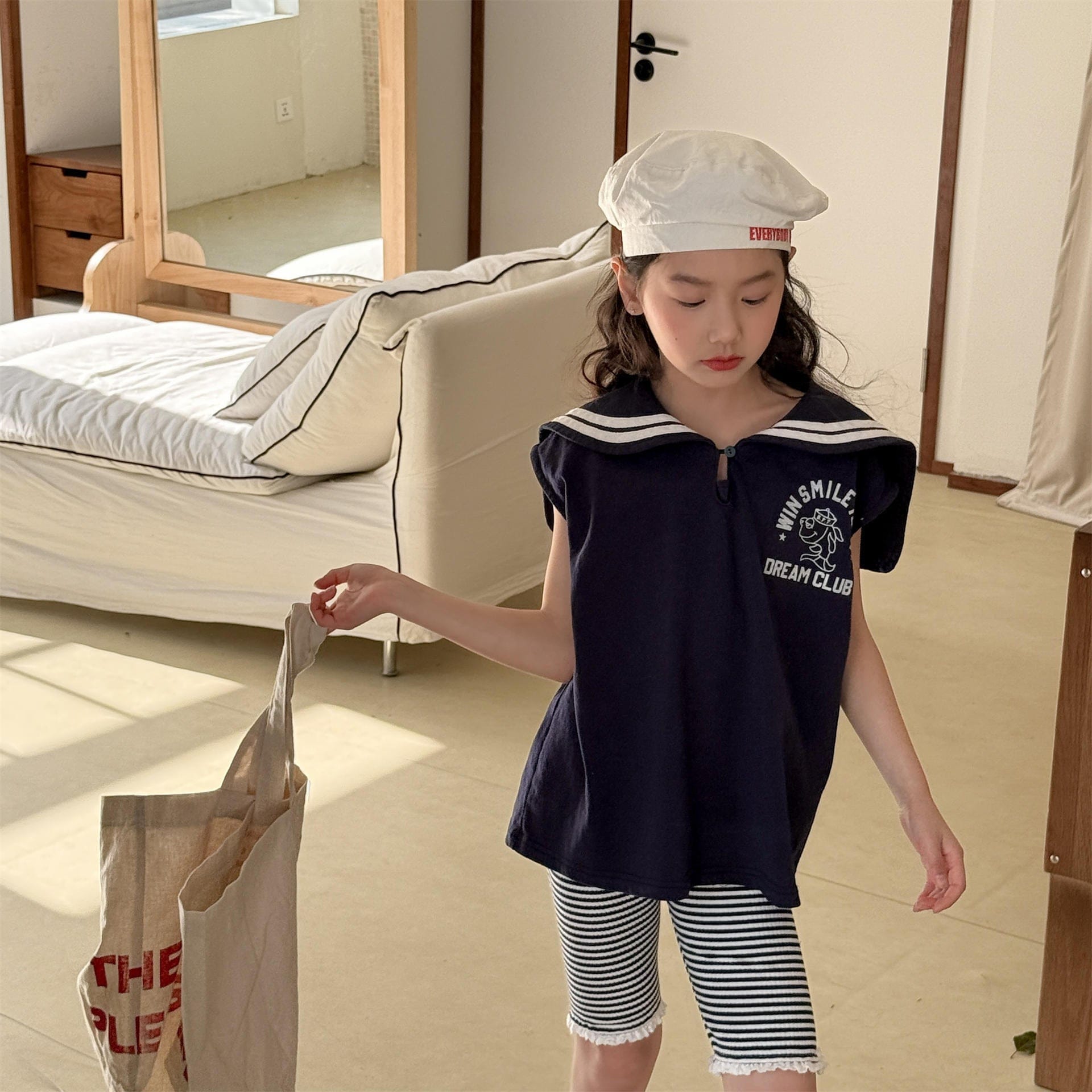 タンクトップ・キャミソール・ノースリーブトップス セーラーカラーノースリーブマリンTシャツ【mh0010135】