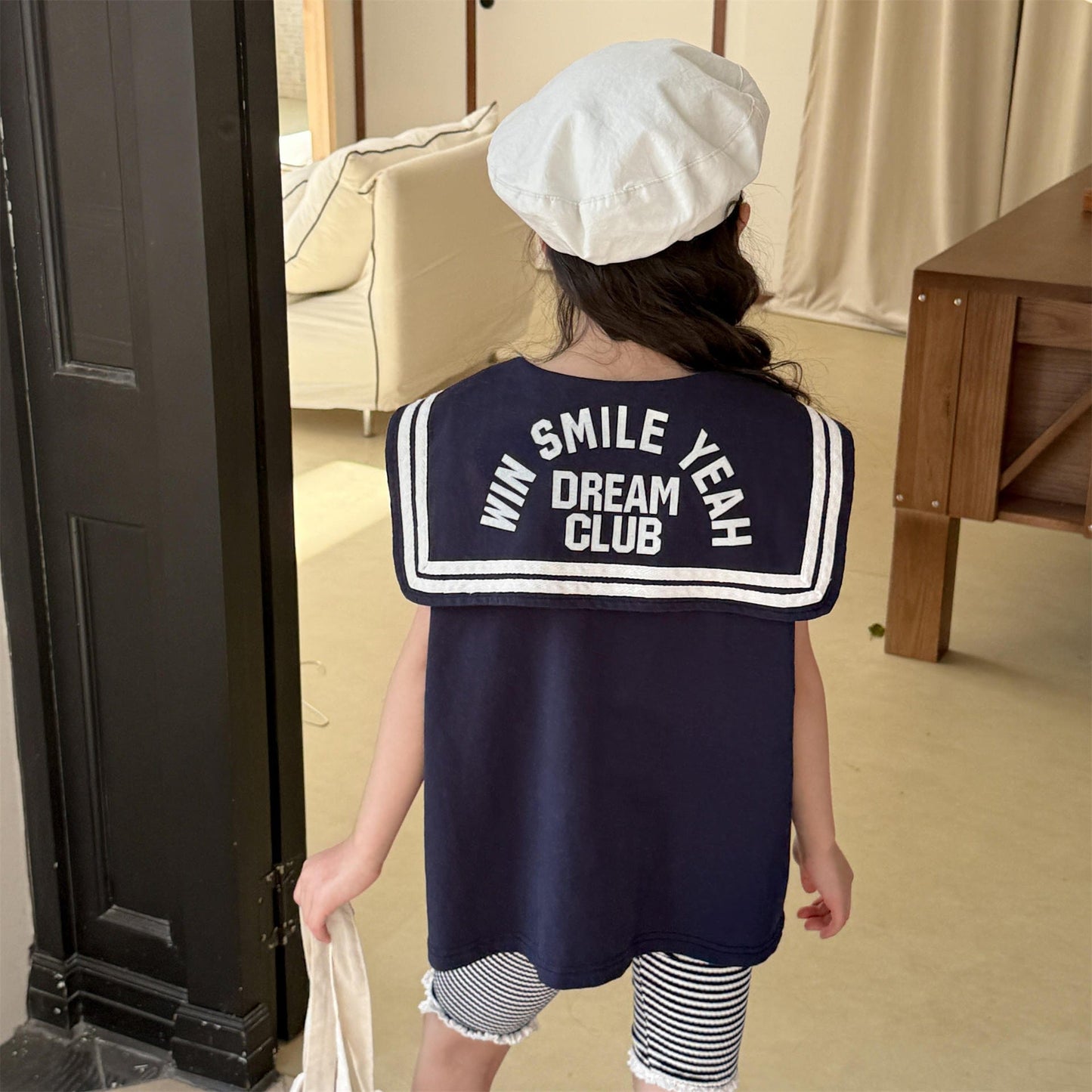 タンクトップ・キャミソール・ノースリーブトップス セーラーカラーノースリーブマリンTシャツ【mh0010135】