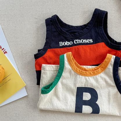 タンクトップ・キャミソール・ノースリーブトップス カラフルロゴノースリーブTシャツ【mh0010142】