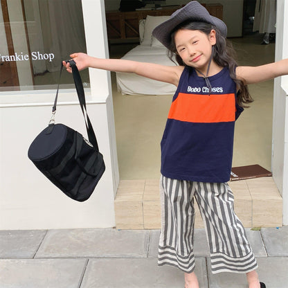 タンクトップ・キャミソール・ノースリーブトップス カラフルロゴノースリーブTシャツ【mh0010142】