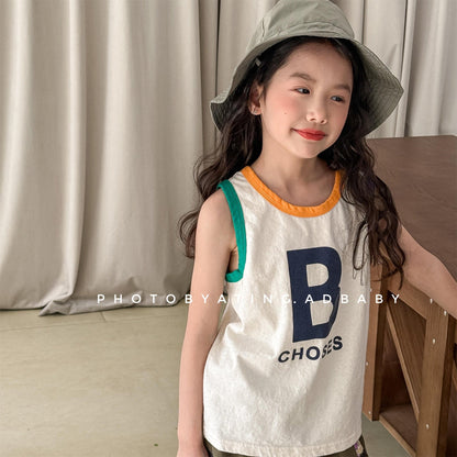 タンクトップ・キャミソール・ノースリーブトップス カラフルロゴノースリーブTシャツ【mh0010142】