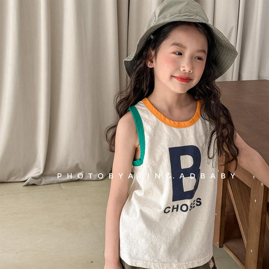 タンクトップ・キャミソール・ノースリーブトップス カラフルロゴノースリーブTシャツ【mh0010142】