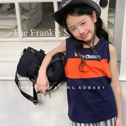 タンクトップ・キャミソール・ノースリーブトップス カラフルロゴノースリーブTシャツ【mh0010142】