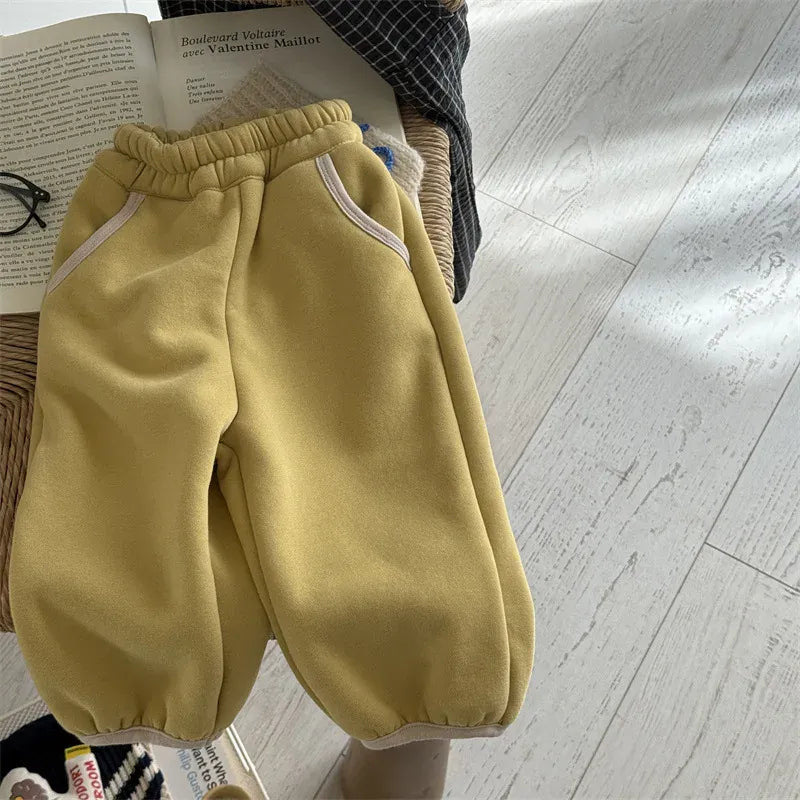 ロングパンツ・スウェットパンツ Yellow / 12M  80CM キッズパンツ バイピング裏ボアフリースロングスウェットパンツ【mh0008072】