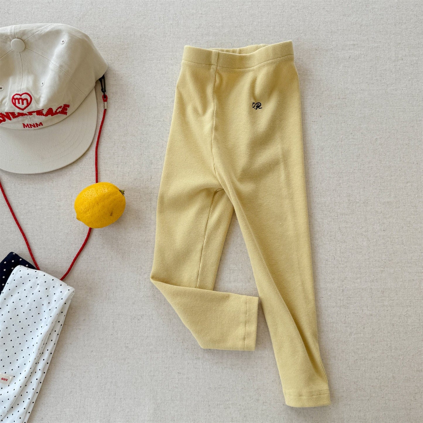 レギンスパンツ Yellow / 80cm ワッフル生地リブレギンス ロングパンツ【mh0010815】