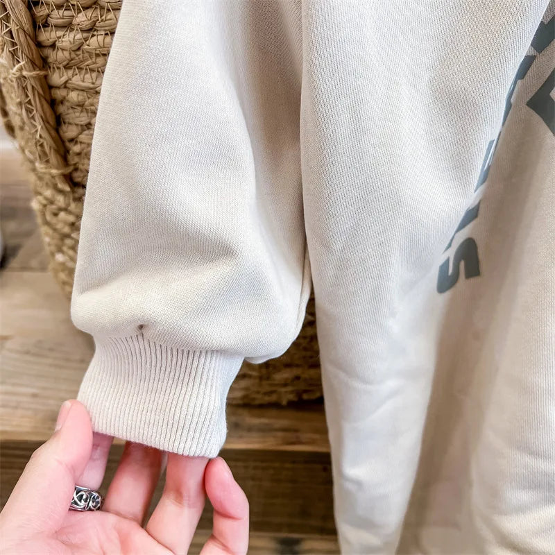 長袖Tシャツ キッズトップス 長袖スウェットシャツ レターロゴプリント グレー/ベージュ/2カラー【mh0004056】