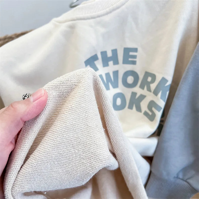 長袖Tシャツ キッズトップス 長袖スウェットシャツ レターロゴプリント グレー/ベージュ/2カラー【mh0004056】